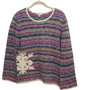 Vintage J. Jill Multicolor Stripe Snowflake Sweater